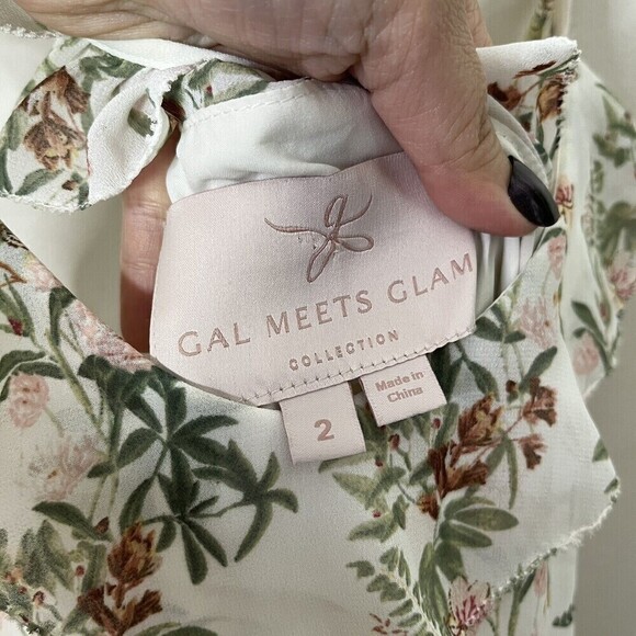 Gal Meets Glam Isabella Floral Dress Women’s Size 2 White Ecru Ruffle Cross Back - Picture 9 of 10